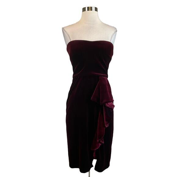 Betsy & Adam Women's Cocktail Dress Size 4 Burgundy Red Velvet Strapless Sheath - Picture 1 of 14